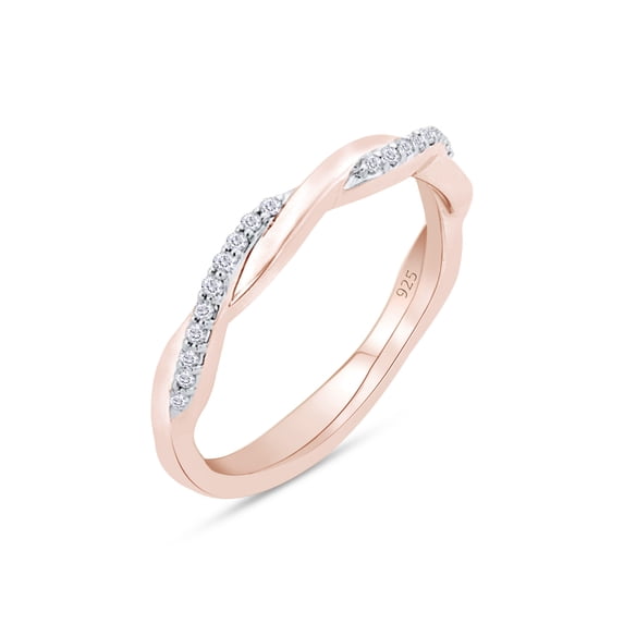 AFFY 14K Rose Gold over Sterling Silver Round White Natural Diamond Wedding Band Ring-7