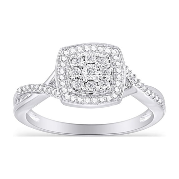 AFFY 14K White Gold over Silver 0.05CT Round Natural White Diamond Promise Ring for Women-8.5