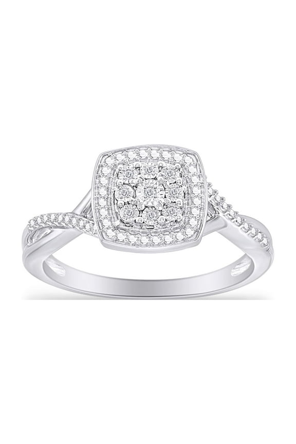 14K White Gold over Silver 0.05CT Round Natural White Diamond Promise Ring for Women-8