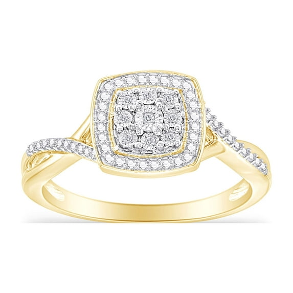 AFFY 14K Yellow Gold over Silver 0.05CT Round Natural White Diamond Promise Ring for Women-10.5