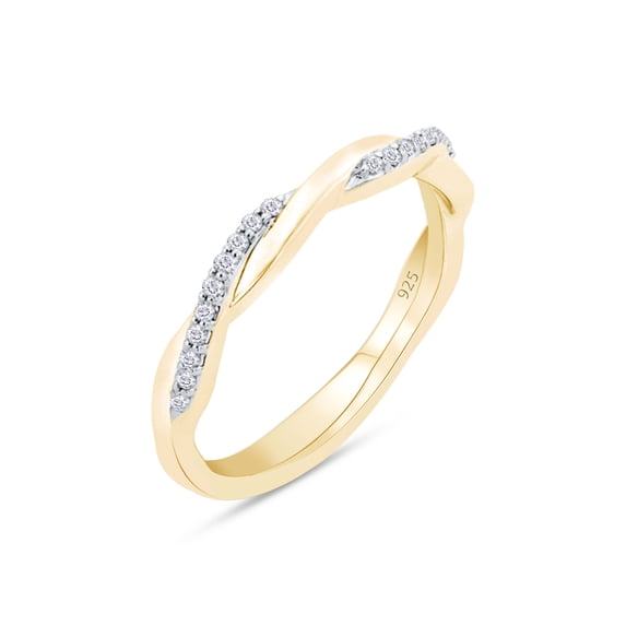 AFFY 14K Yellow Gold over Sterling Silver Round White Natural Diamond Wedding Band Ring-12