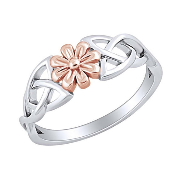 AFFY 14k White Gold Plated Sterling Silver Two Tone Celtic Daisy Flower Promise Ring for women Ring-7