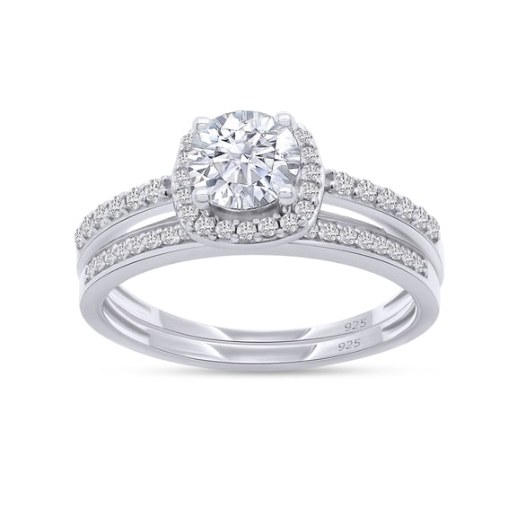AFFY 2.25CT Round White Cubic Zirconia Wedding Bridal Ring Set 14K White Gold over Silver-13