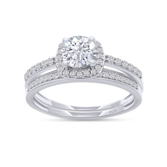 AFFY 2.25CT Round White Cubic Zirconia Wedding Bridal Ring Set 14K White Gold over Silver-7.5