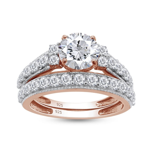 AFFY 4.50CT Round White Cubic Zirconia Wedding Ring Set in 14K Rose Gold over Silver-6