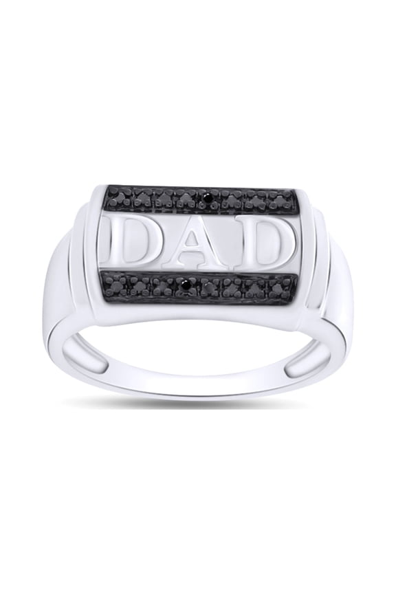 Black Natural Diamond Accent Dad Band Ring 14K White Gold over Silver-12