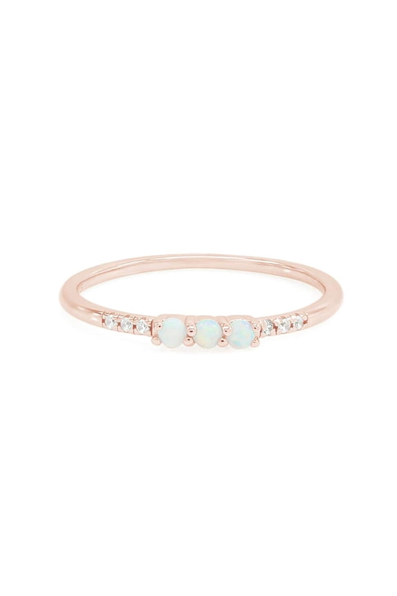 Dainty Stackable Opal Promise Band Ring in 14K Rose Gold over Sterling Silver-4.5