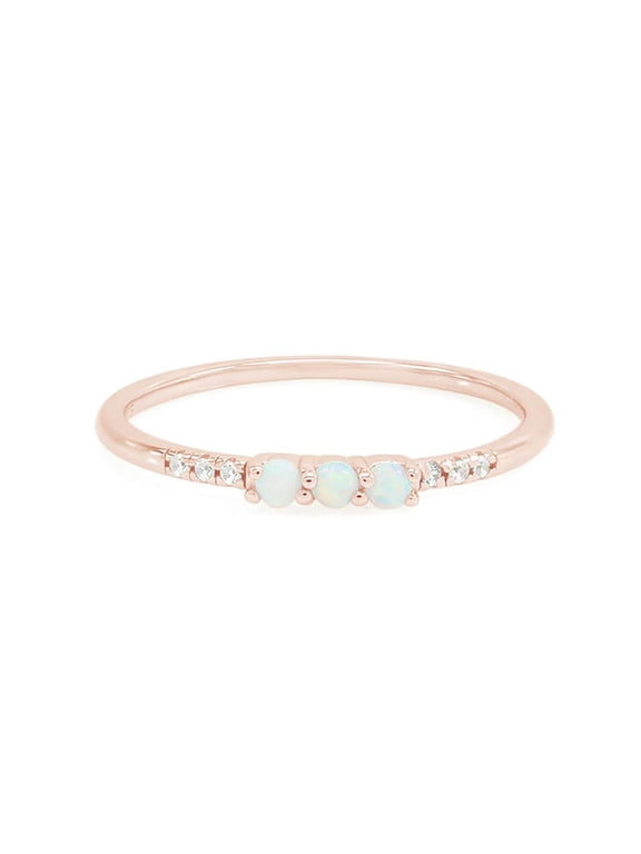 Dainty Stackable Opal Promise Band Ring in 14K Rose Gold over Sterling Silver-7