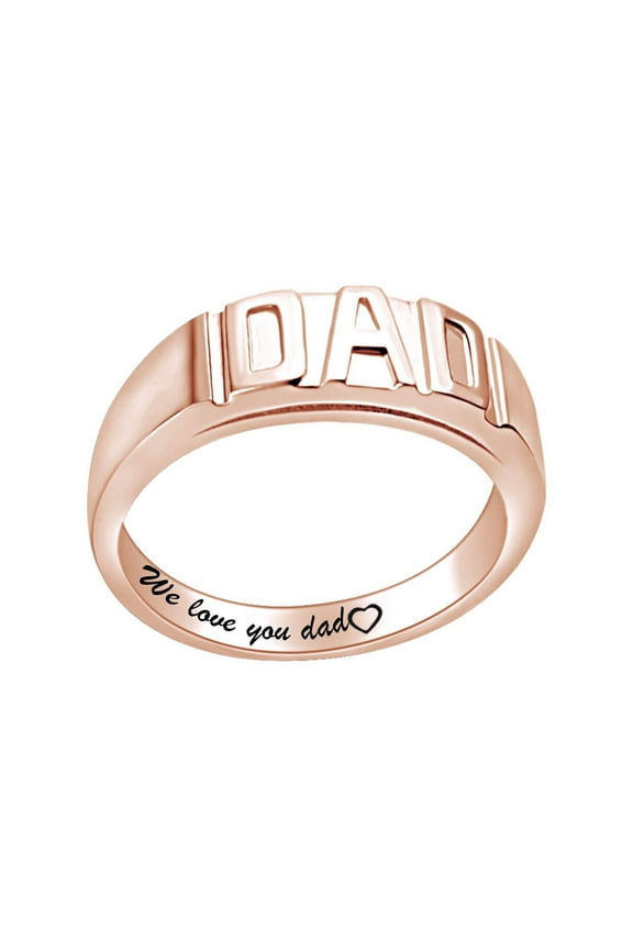 Father's Day Jewelry Gifts 14K Rose Gold over Silver Men's DAD Band Ring-13
