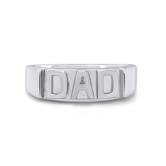 AFFY Father's Day Jewelry Gifts 14K White Gold over Silver Men's DAD Band Ring-13.5