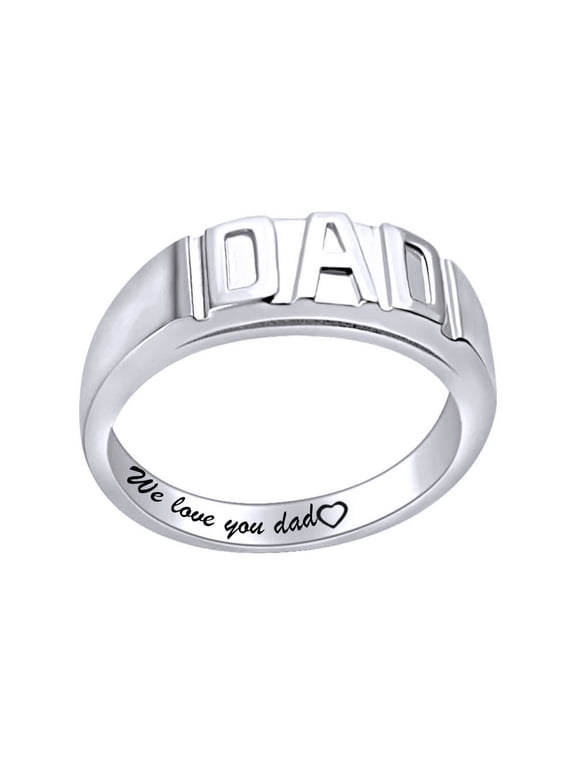 Father's Day Jewelry Gifts 14K White Gold over Silver Men's DAD Band Ring-14
