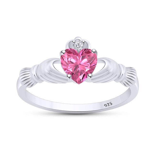 Jewel Zone US Heart Cut Simulated Tourmaline & Cubic Zirconia Claddagh