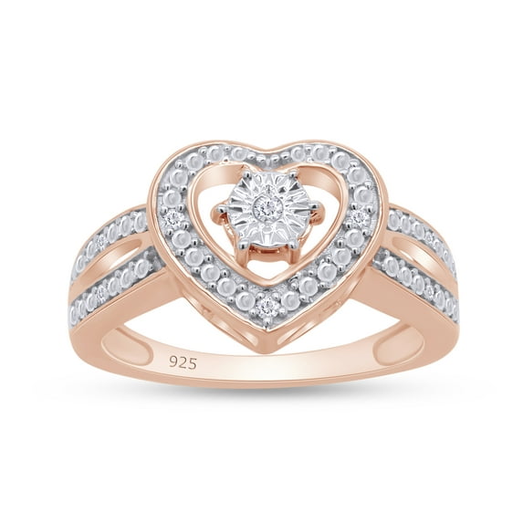 AFFY Heart Promise Ring | 0.05CT Round Natural White Diamond | 14K Rose Gold over Silver-12