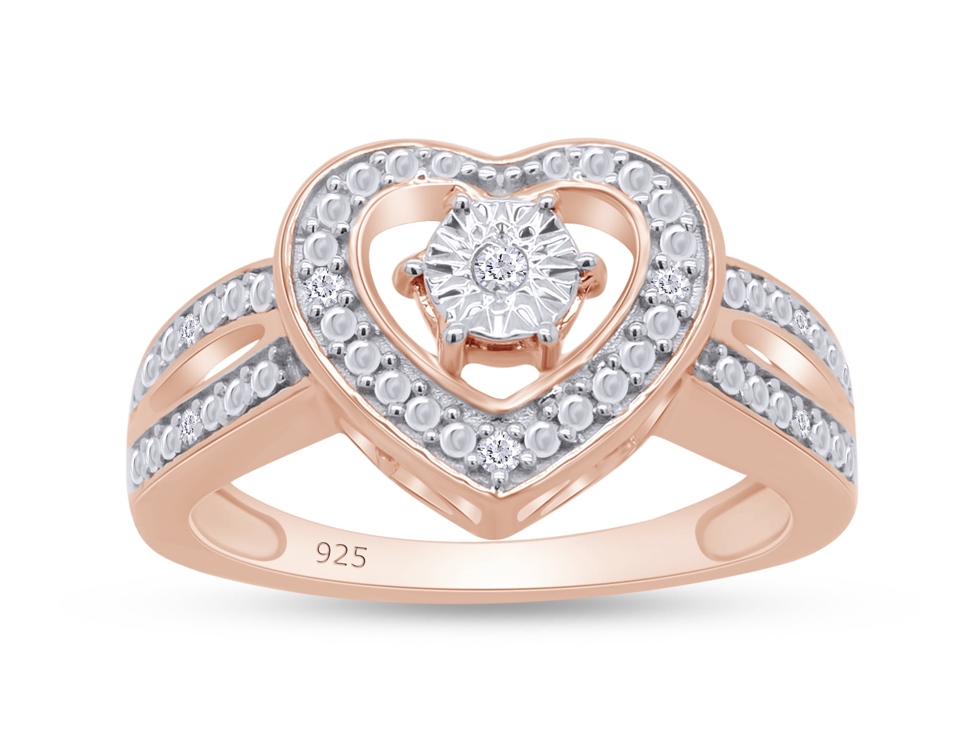 AFFY Heart Promise Ring | 0.05CT Round Natural White Diamond | 14K Rose ...