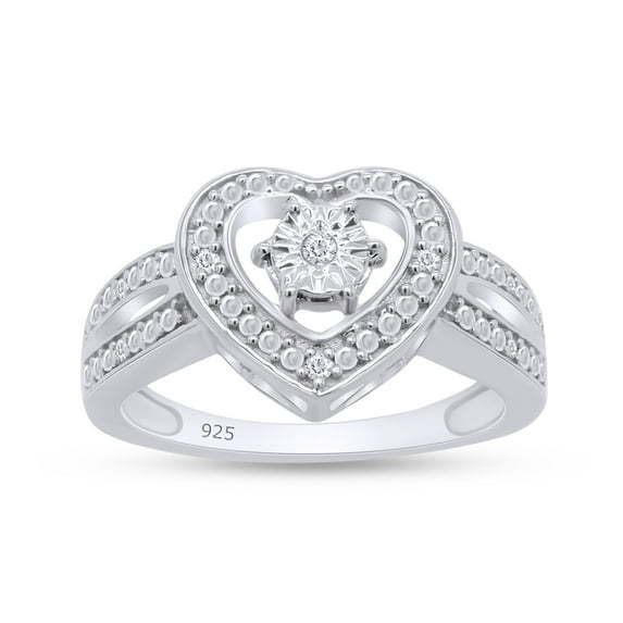 AFFY Heart Promise Ring | 0.05CT Round Natural White Diamond | 14K White Gold over Silver-7