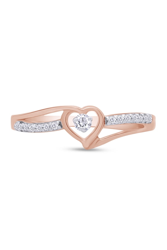 Heart Promise Ring for Women, 0.10CT Natural Diamond in 14K Rose Gold over Silver-6.5