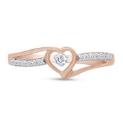 Jewel Zone US Heart Promise Ring for Women, 0.10CT Natural Diamond in 14K Rose Gold over Silver-10