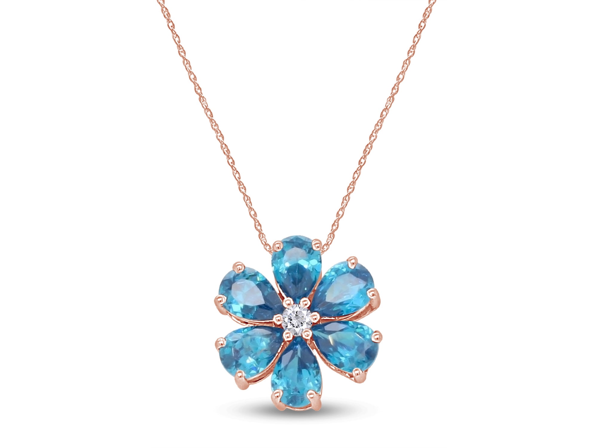 Sapphire Flower Necklace 14K Rose Gold