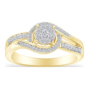 AFFY Swirl Bypass Ring for Women, 0.20CT Round Natural Diamond 14K Yellow Gold over Silver-8
