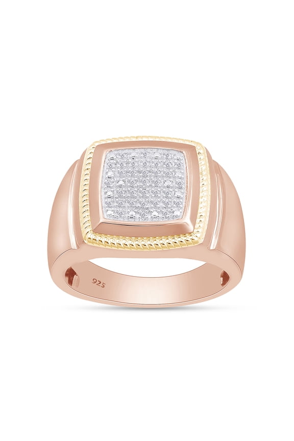 Two Tone Cluster Ring for Men, 0.10CT Natural Diamond 14K Rose Gold over Silver-11