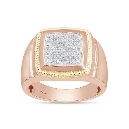 AFFY Two Tone Cluster Ring for Men, 0.10CT Natural Diamond 14K Rose Gold over Silver-8