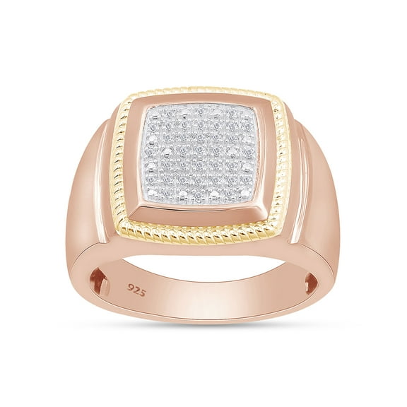 AFFY Two Tone Cluster Ring for Men, 0.10CT Natural Diamond 14K Rose Gold over Silver-9
