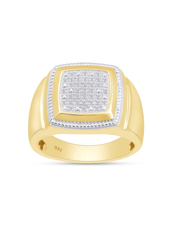 Two Tone Cluster Ring for Men, 0.10CT Natural Diamond 14K Yellow Gold over Silver-13