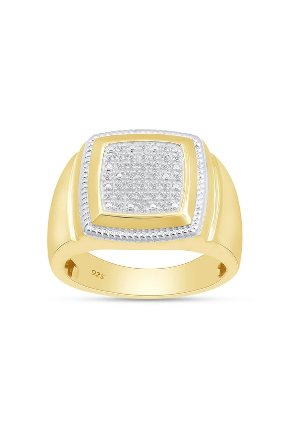 Two Tone Cluster Ring for Men, 0.10CT Natural Diamond 14K Yellow Gold over Silver-9