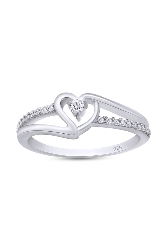 White Cubic Zirconia Heart Promise Ring in 14K White Gold over Sterling Silver-10.5