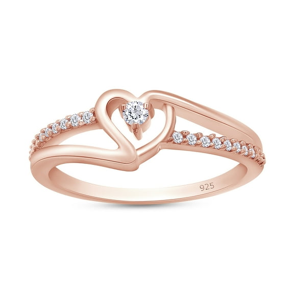 AFFY White Cubic Zirconia Heart Promise Ring in 14k Rose Gold over Sterling Silver-11.5