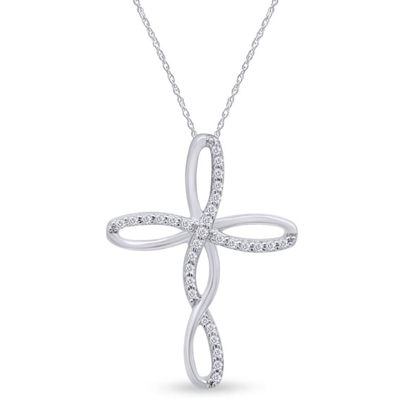 AFFY White Cubic Zirconia Infinity Cross Pendant Necklace in 14k White Gold Over Sterling Silver