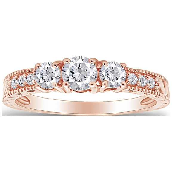 AFFY White Cubic Zirconia Three Stone Promise Ring for Women 14K Rose Gold over Silver-8