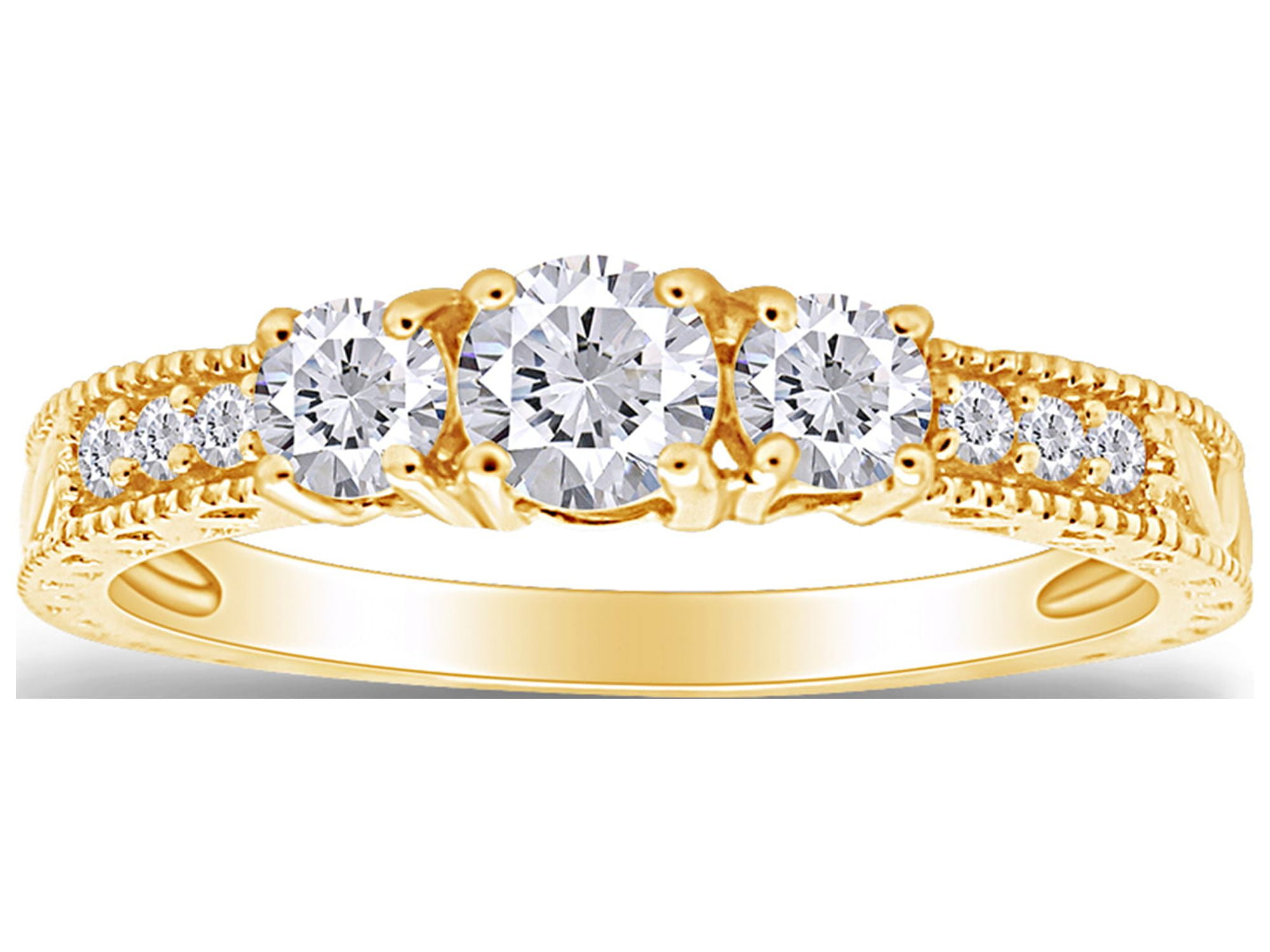 AFFY Women's Sterling Silver 3-Stone Ring With Simulated Birthstone & Cubic Zirconia – Perfect Engagement, Wedding, Or Gift Ring - View #2