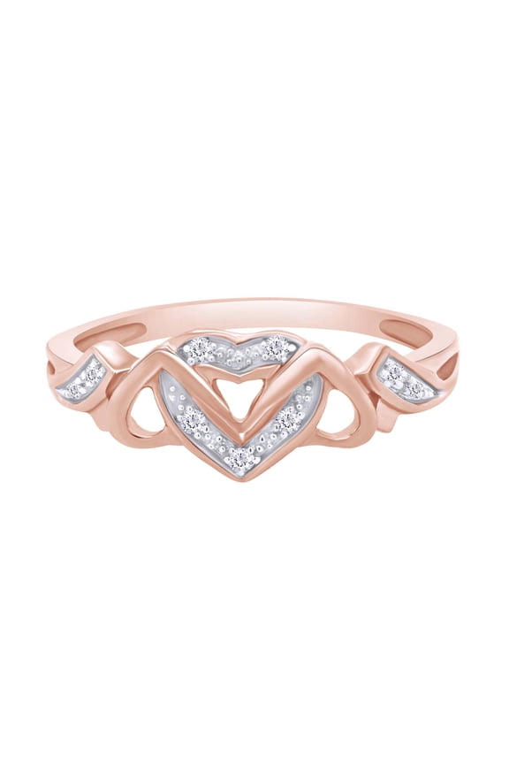 0.03CT White Natural Diamond Triple Heart Promise Ring in 14k Rose Gold over Silver-12