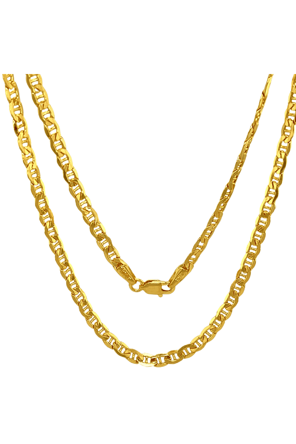 Jewel heart 14 K Yellow Real Gold Flat Mariner Chain 2.4-4.65 mm Thick Diamond Cut Anchor Link Pendant Necklace For Men Women 16"-24"