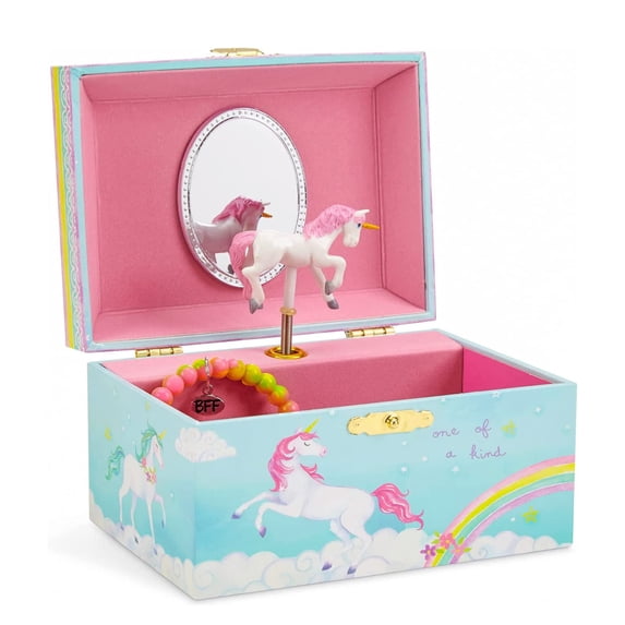 JewelKeeper Girl's Musical Jewelry Storage Box with Spinning Unicorn, Rainbow Design, The Unicorn Tune