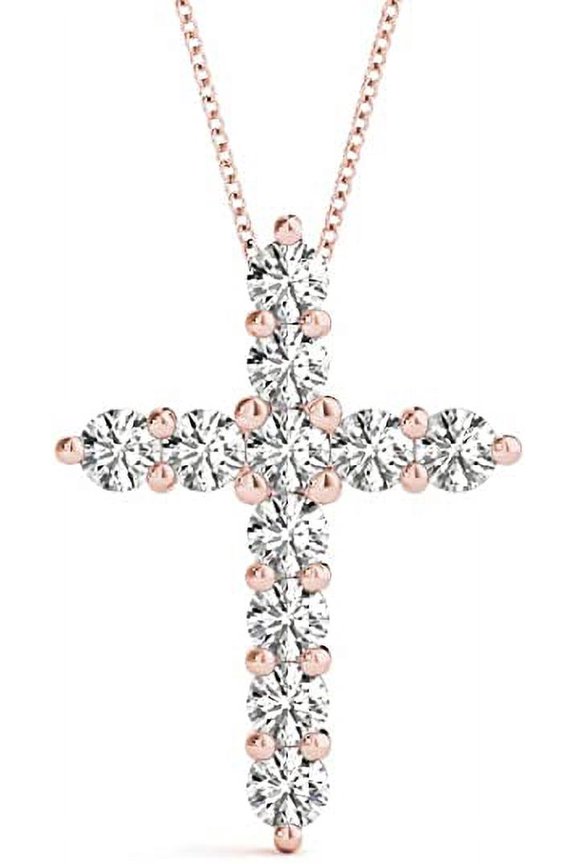 1/4 Carat Total Weight Diamond Cross Pendant With Chain GH/I1-I2 14K Gold