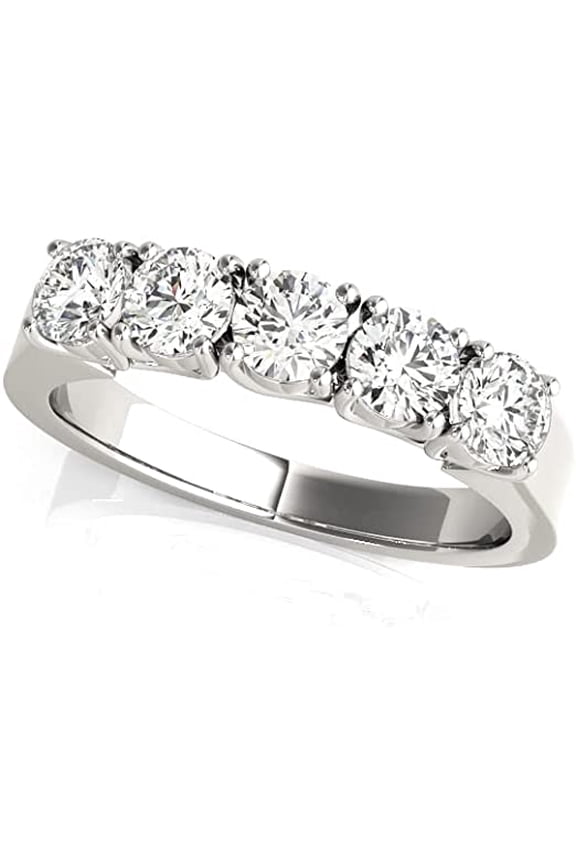 1 Carat (ctw) Certified 14K Platinum Round Diamond Ladies 5 Five Stone Wedding Anniversary Stackable Ring Band
