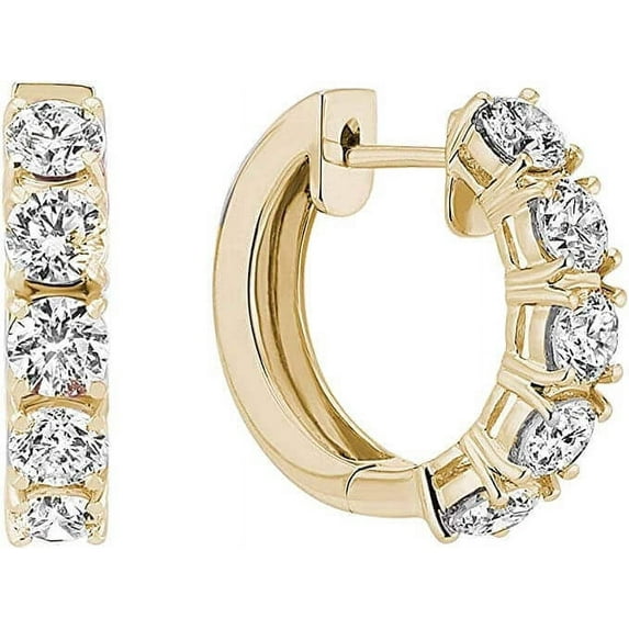JewelMore 1 Carat to 5 Carat 14K Gold Round White Diamond Ladies Huggies Hoop Earrings (I1-I2 Clarity)-Certified