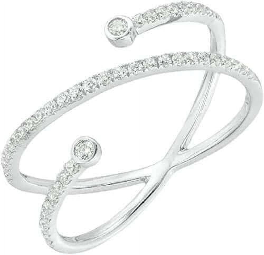 JewelMore 10K White Gold X Diamond Ring Criss Cross with Pave and Bezal ...