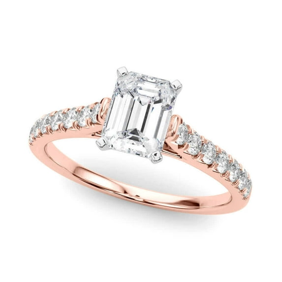 JewelMore 2 Carat Emerald Lab Grown Diamond Engagement Ring for Women| 14K Gold | 1.70 Carat Center stone | F-G Color, VS-SI Clarity | Beautiful Designed Ring | 30 Day Free Return