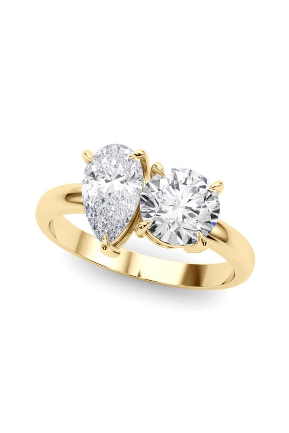 2 Carat Round and Pear Shape Lab Grown Diamond Graduated Engagement Ring for Women | 14K Gold | F-G Color, VS-SI Clarity | Lavish Collection | 30 Day Free Return