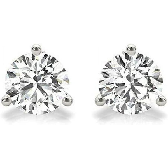 JewelMore Natural Round Brilliant Solitaire Diamond Stud Earrings for Women 3 Prong Martini Cocktail Screw Back (G-H Color SI2-I1 Clarity)
