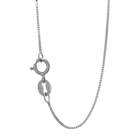 JewelStop 10K White Gold 0.45mm Shiny Box Chain Necklace with Spring Ring Clasp- 16" 18" 20"