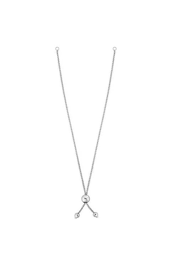 JewelStop 10K White Gold 8in Round Wheat Chain with Ball Slide Friendship Bracelet - Polished Finish and Draw String Clasp