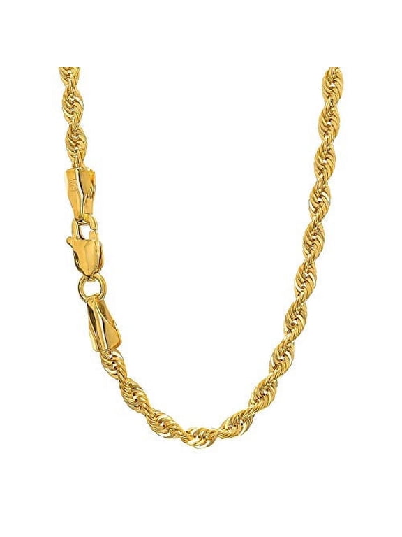 JewelStop 10k Yellow Gold 1.5mm Lite Rope Chain with Diamond Cut/Textured,Lobster Lock -24in