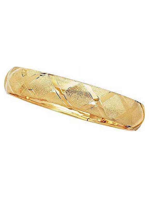 JewelStop 10K Yellow Gold 12mm Shiny High Dome Flex Bangle Diamond-Cut Pattern - 7 Inches, 6.8gr.