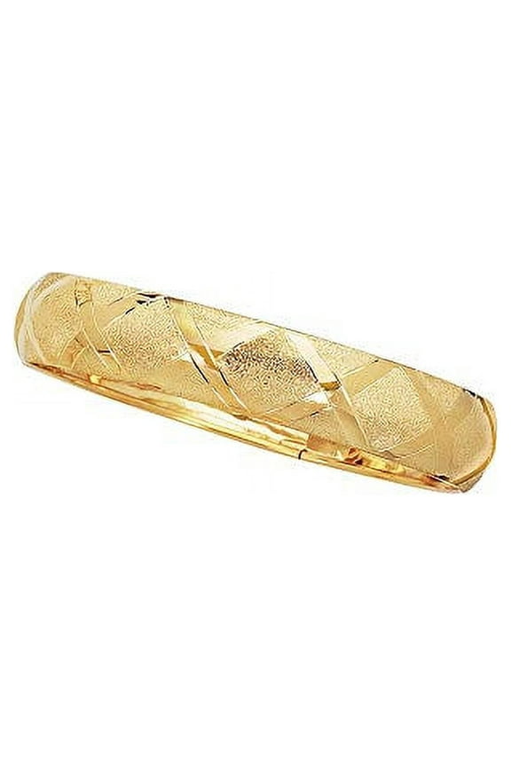 JewelStop 10K Yellow Gold 12mm Shiny High Dome Flex Bangle Diamond-Cut Pattern - 7 Inches, 6.8gr.