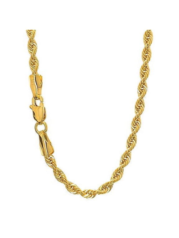 JewelStop 10K Yellow Gold 4.0mm 8in Lite Rope Chain Bracelt with Diamond Cut Textured Finish and Lobster Lock
