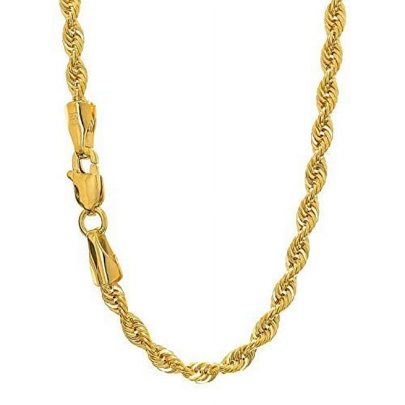 JewelStop 10K Yellow Gold 4.0mm Lite Rope Chain with Diamond Cut Textured Finish and Lobster Lock - 22in
